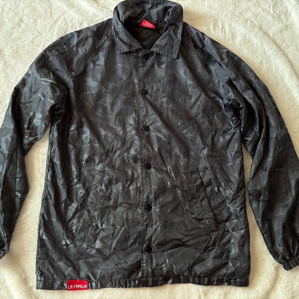 La Familia Black Camo Windbreaker Jacket Size Small
